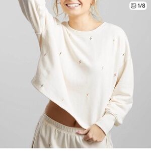 Z Supply Amelia Bone 
Mini Lightning Bolt Pullover Cropped Sweatshirt